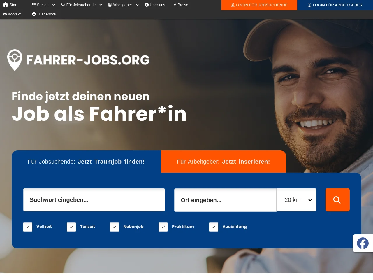 fahrer-jobs.org job board platform screenshot showing job search interface