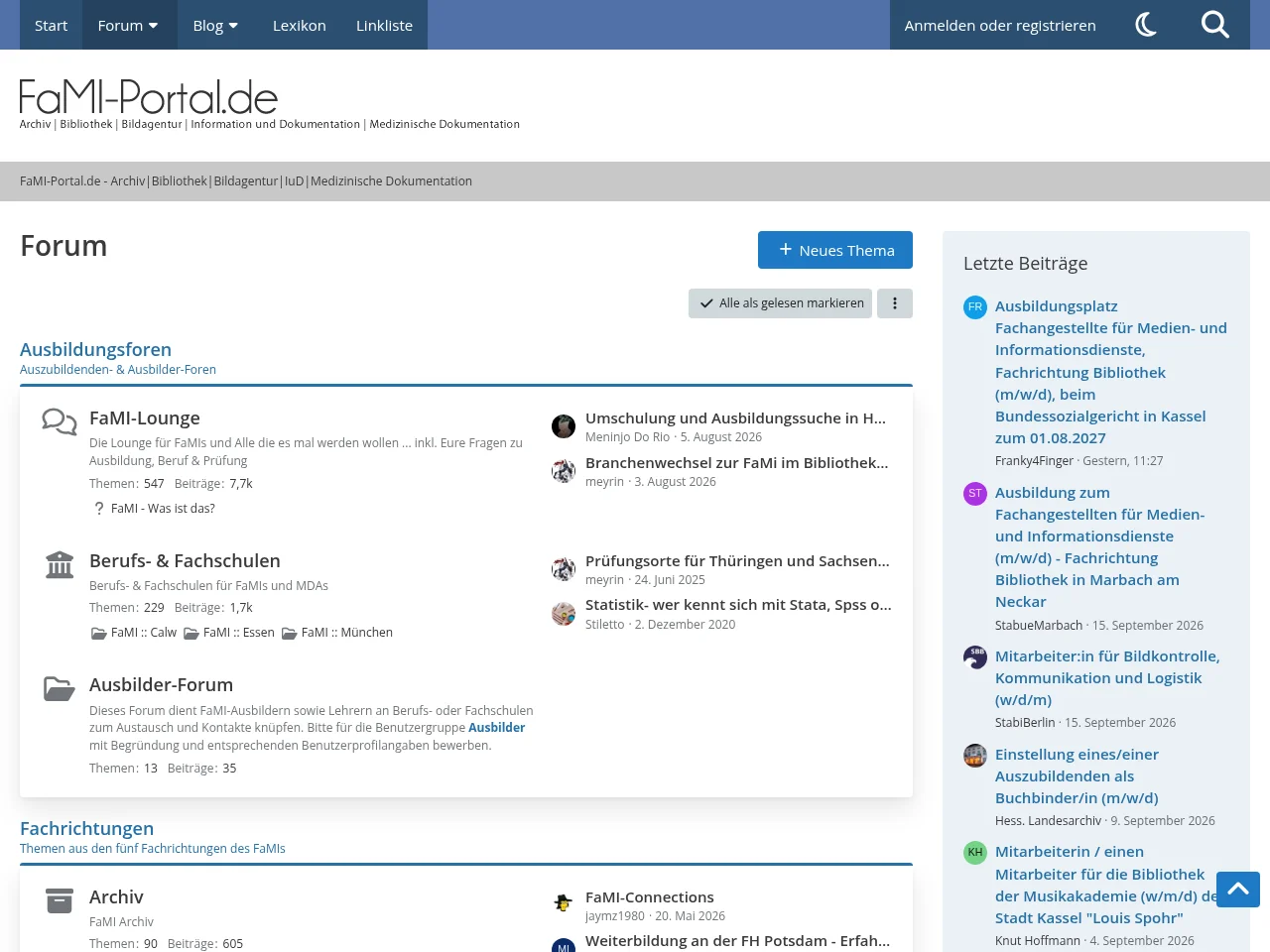 FaMI-Portal.de job board platform screenshot showing job search interface