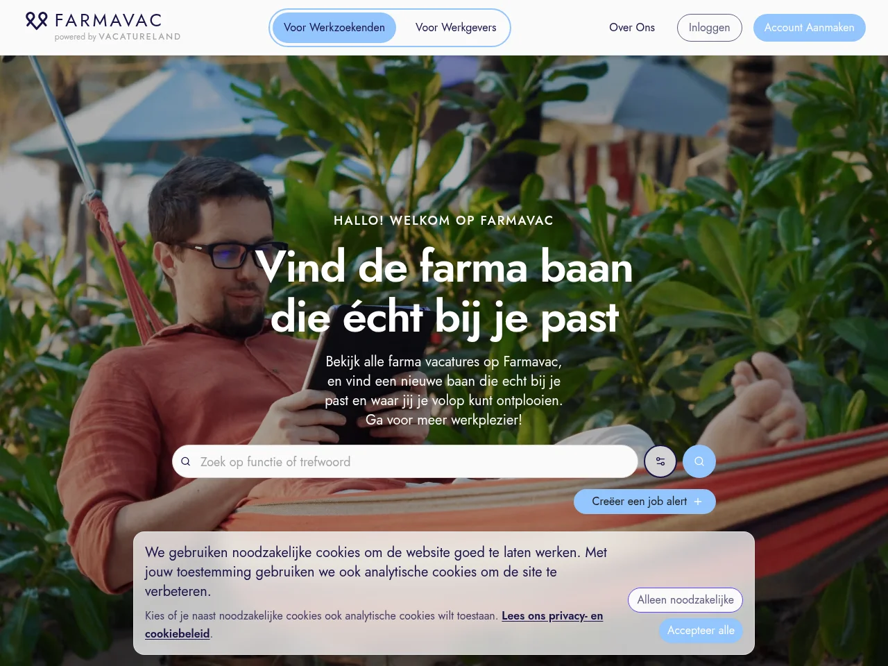 Farmavac job board platform screenshot showing job search interface