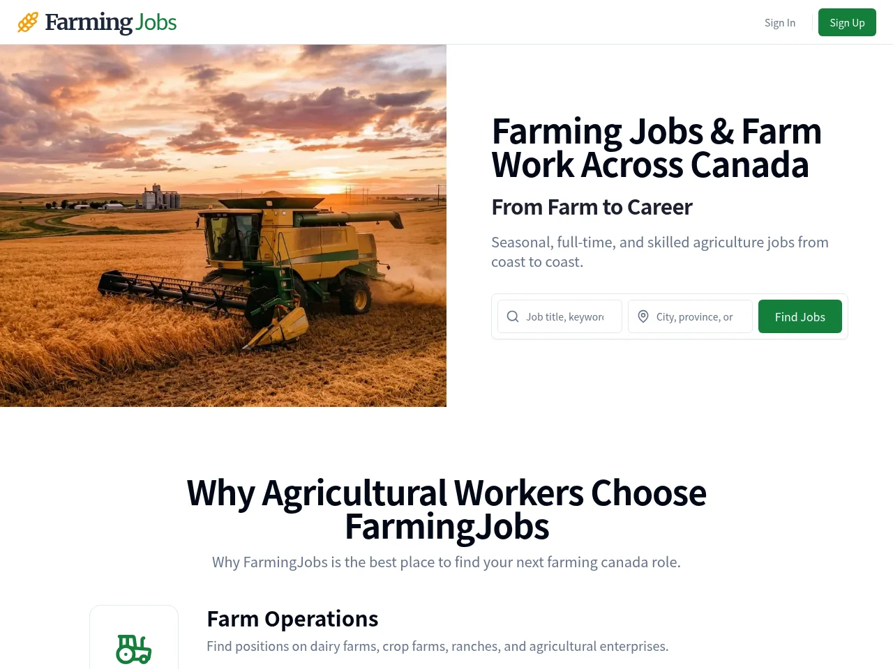 FarmingJobs.ca screenshot FarmingJobs.ca job board platform screenshot showing job search interface
