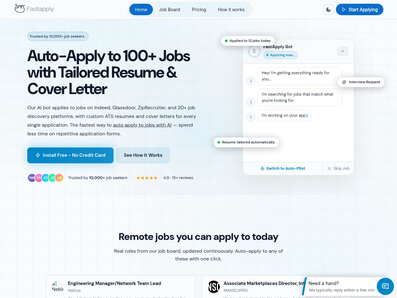 FastApply screenshot FastApply job board platform screenshot showing job search interface