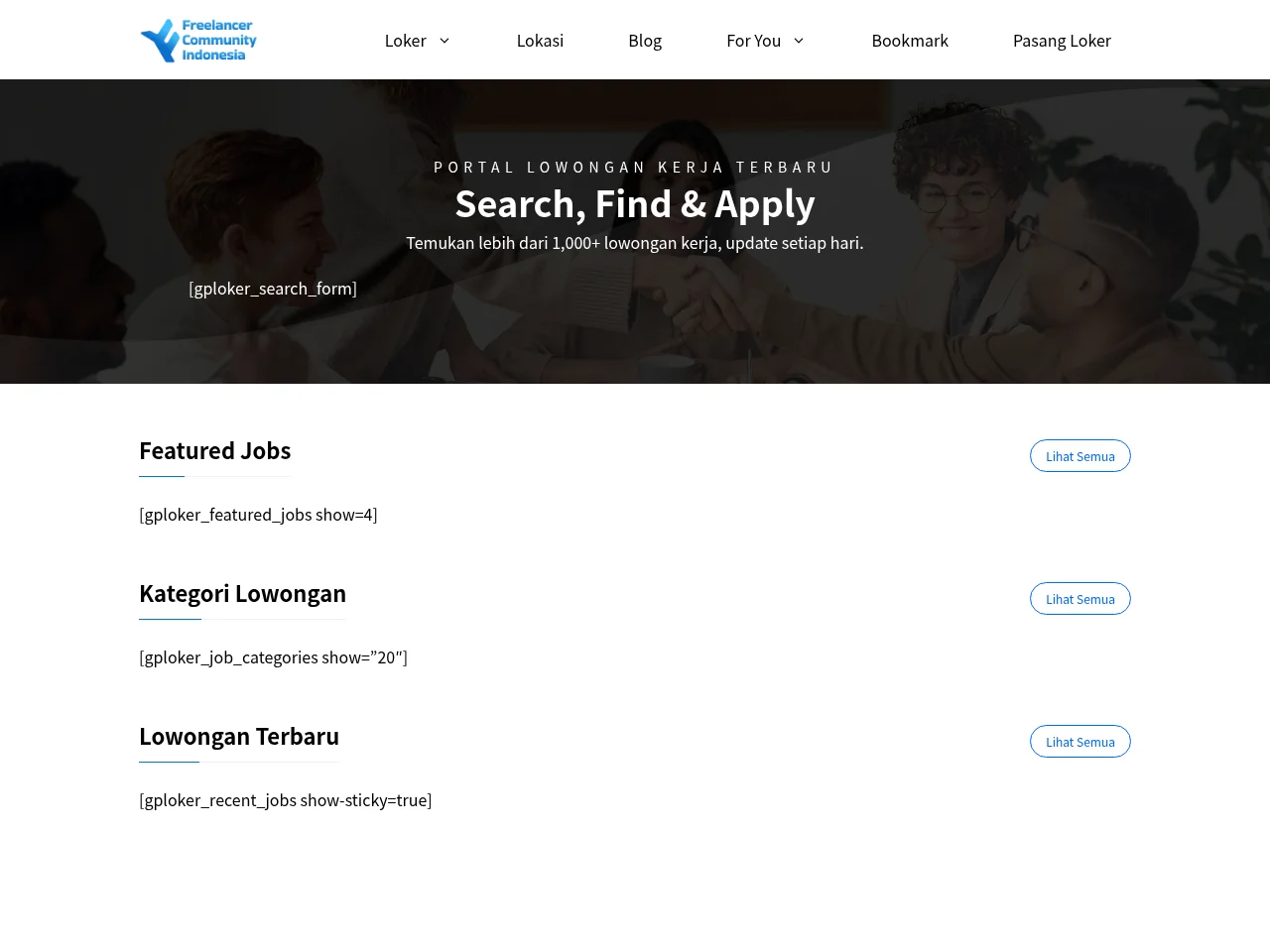 Portal Lowongan Kerja Terbaru dan Info Loker Karir FCI job board platform screenshot showing job search interface