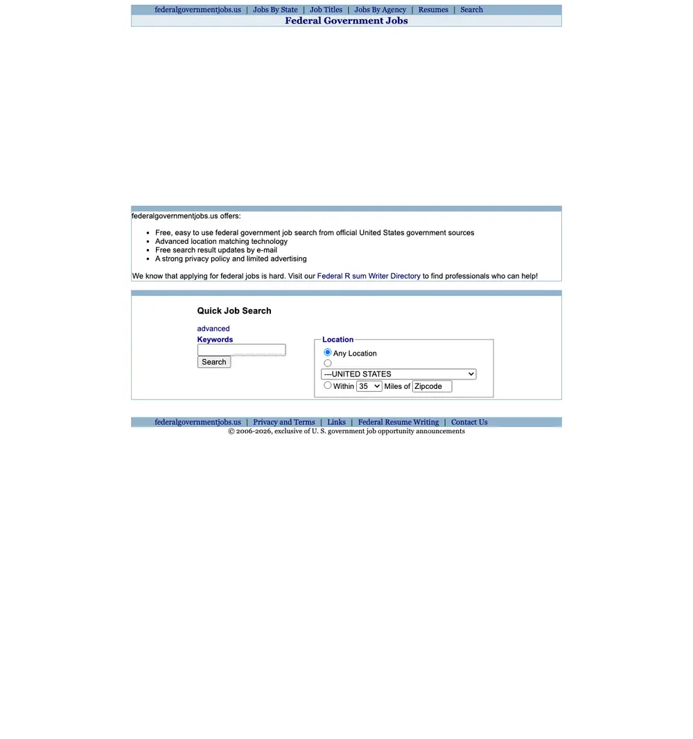 Federal Government Jobs screenshot Federal Government Jobs job board platform screenshot showing job search interface
