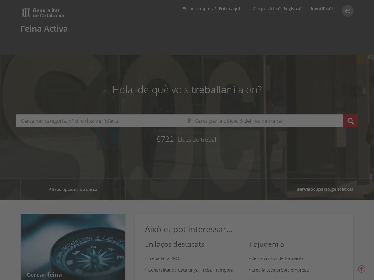 Feina Activa - Portal del Candidat job board platform screenshot showing job search interface