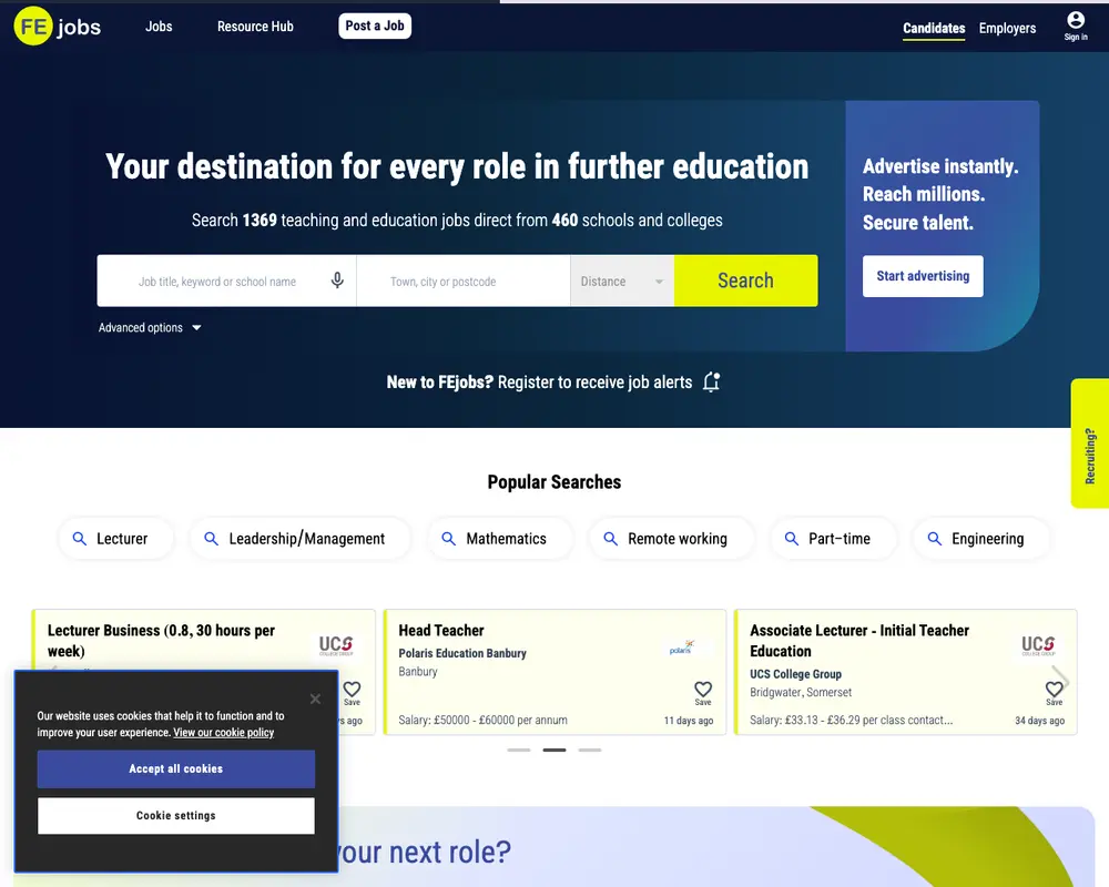 FEjobs job board platform screenshot showing job search interface