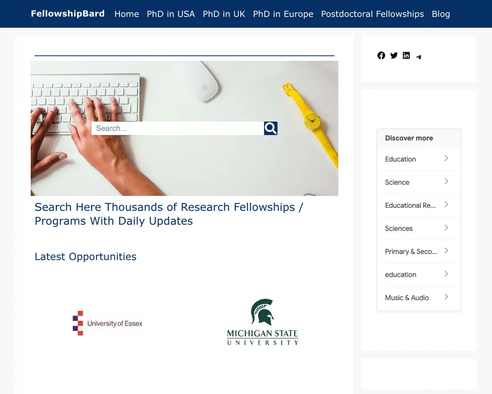 FellowshipBard job board platform screenshot showing job search interface