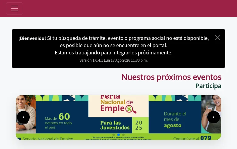 Portal Ferias del Empleo job board platform screenshot showing job search interface