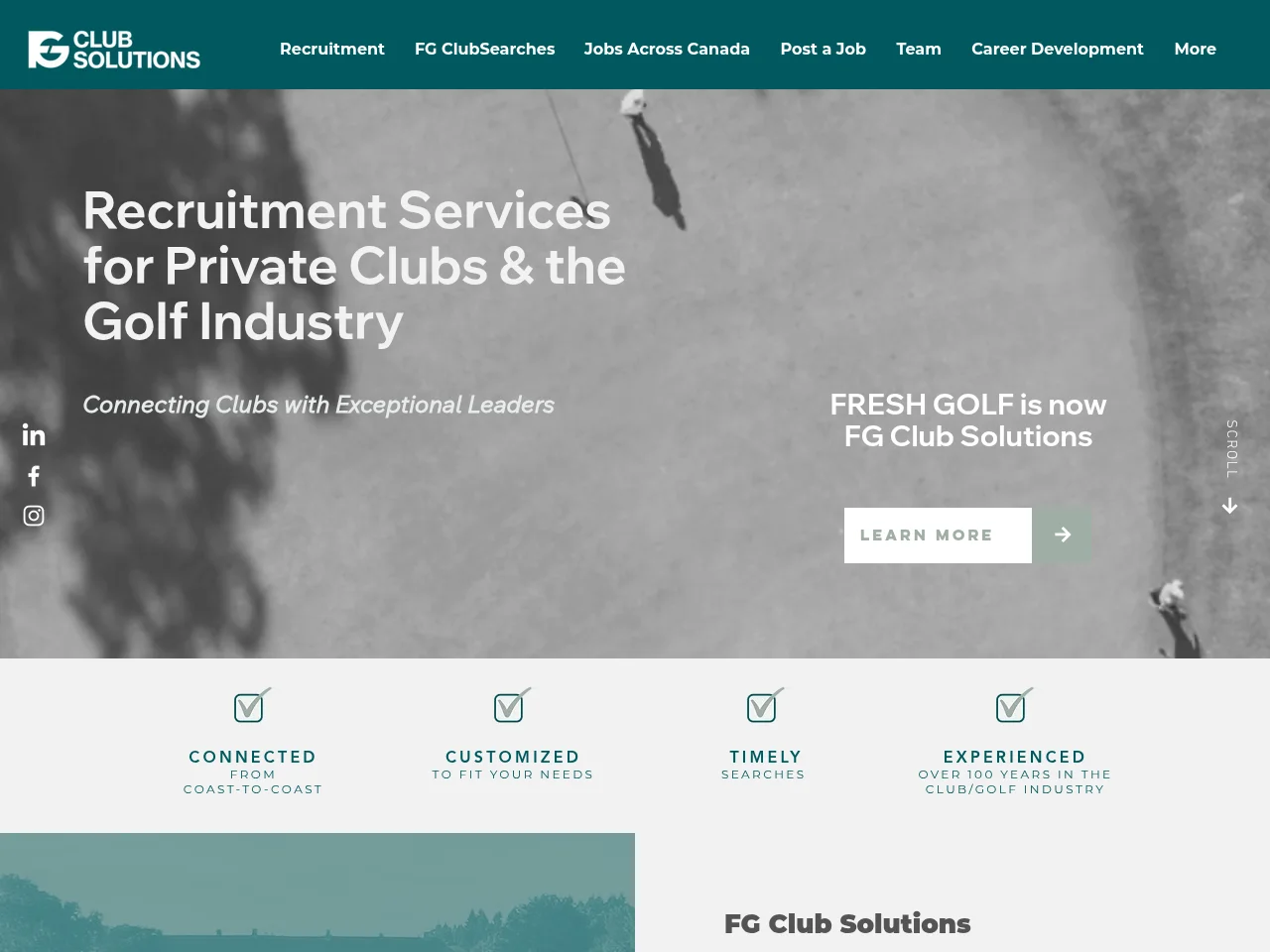 FG Club Solutions job board platform screenshot showing job search interface