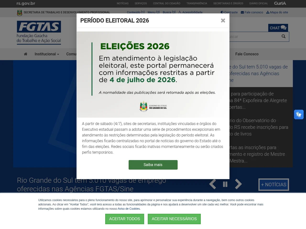 Fundação Gaúcha do Trabalho e Ação Social screenshot Fundação Gaúcha do Trabalho e Ação Social job board platform screenshot showing job search interface