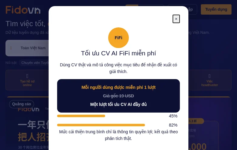 Fidovn job board platform screenshot showing job search interface