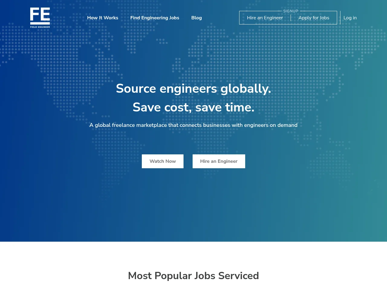 Field Engineer job board platform screenshot showing job search interface