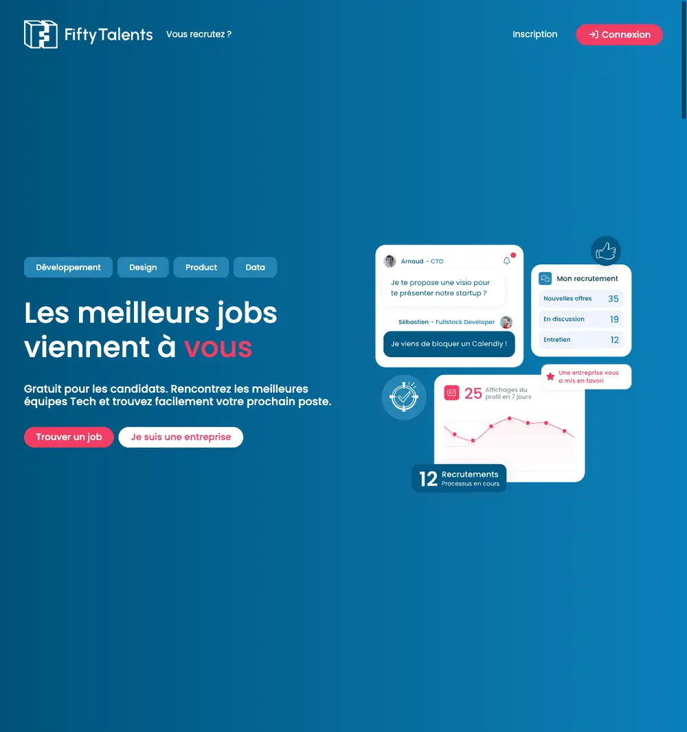 Fifty Talents job board platform screenshot showing job search interface
