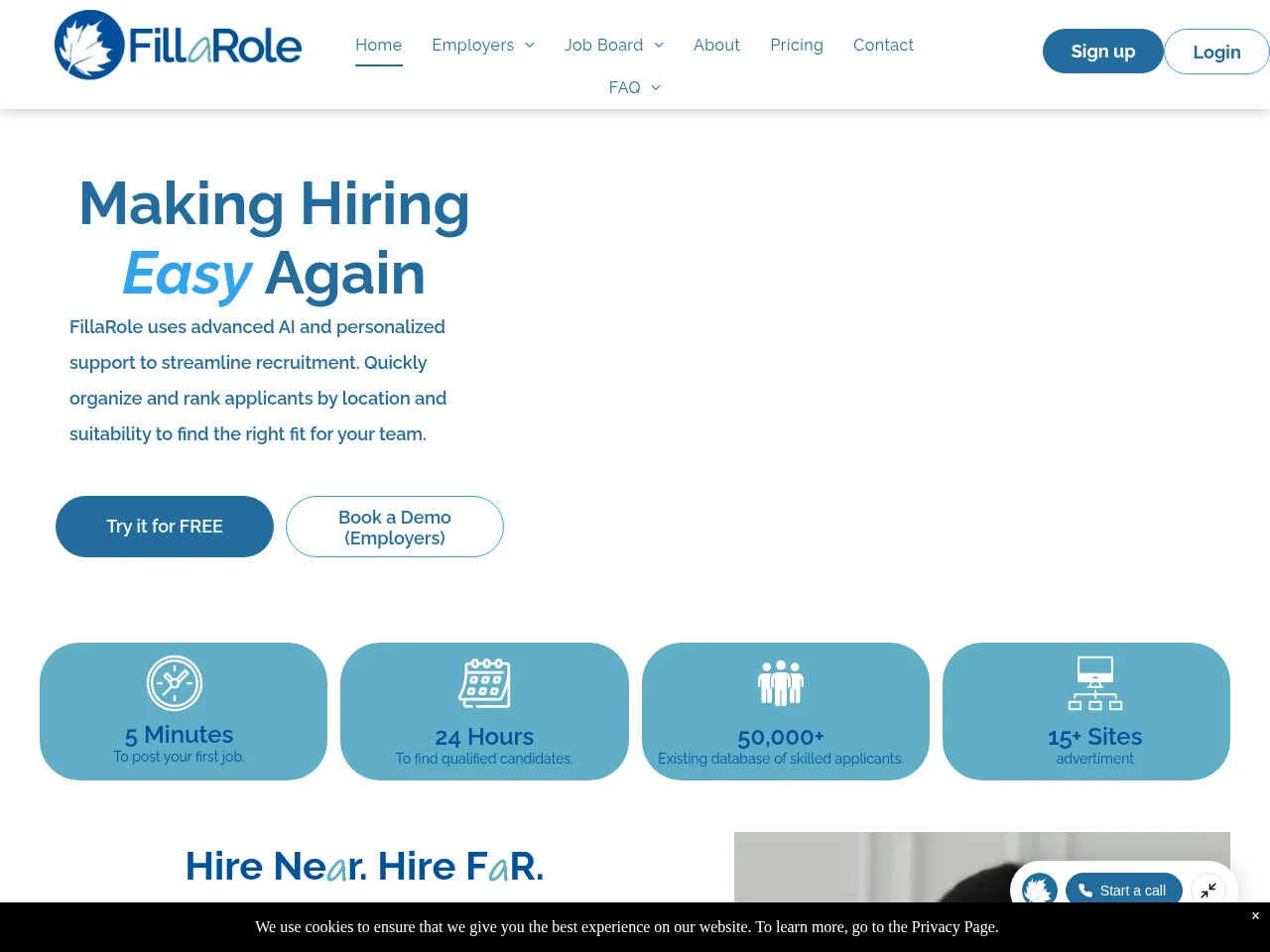 FillaRole job board platform screenshot showing job search interface