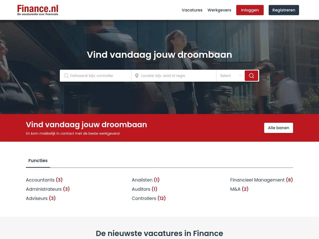 Finance.nl screenshot Finance.nl job board platform screenshot showing job search interface