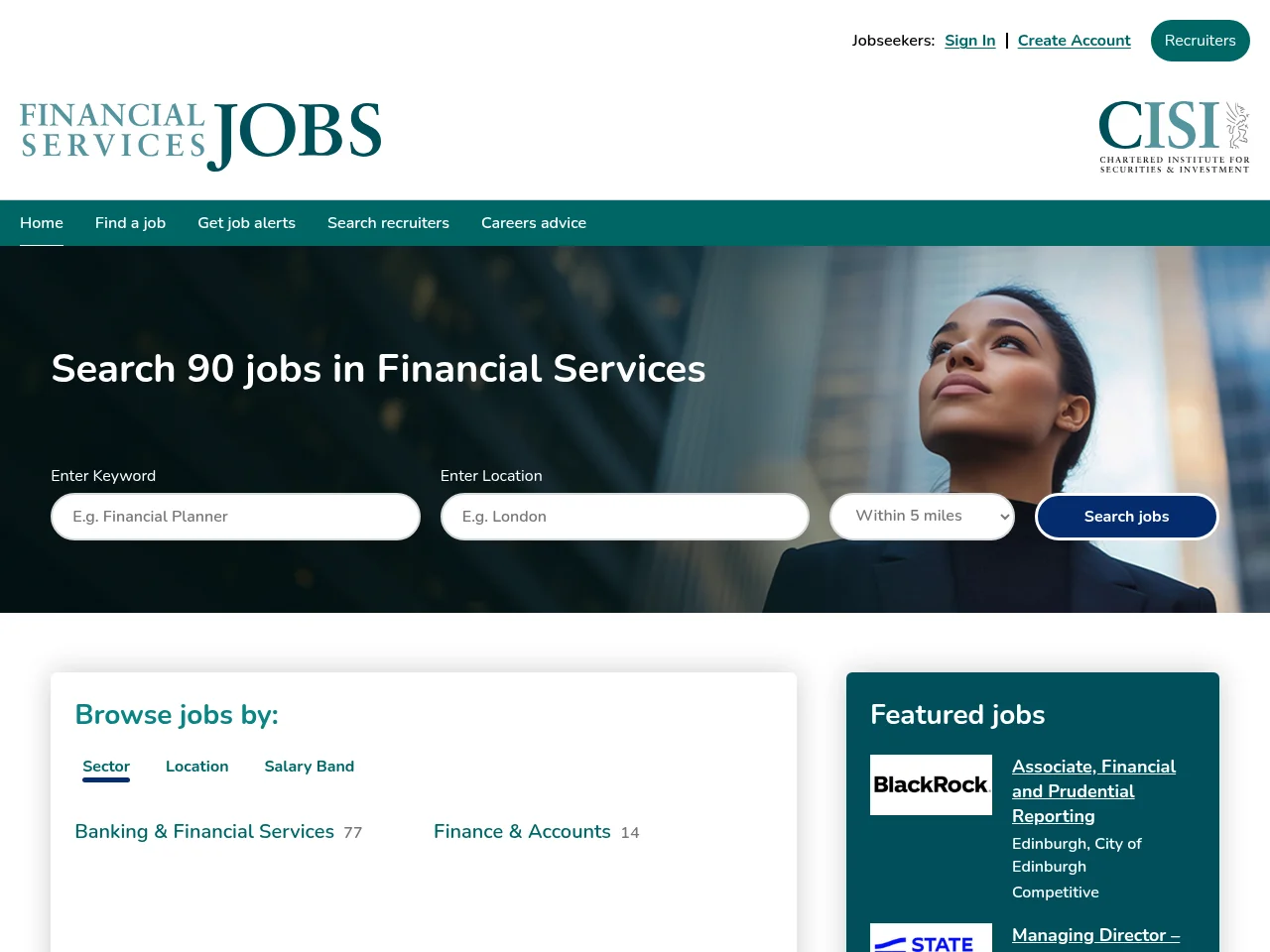Financial Services Jobs screenshot Financial Services Jobs job board platform screenshot showing job search interface