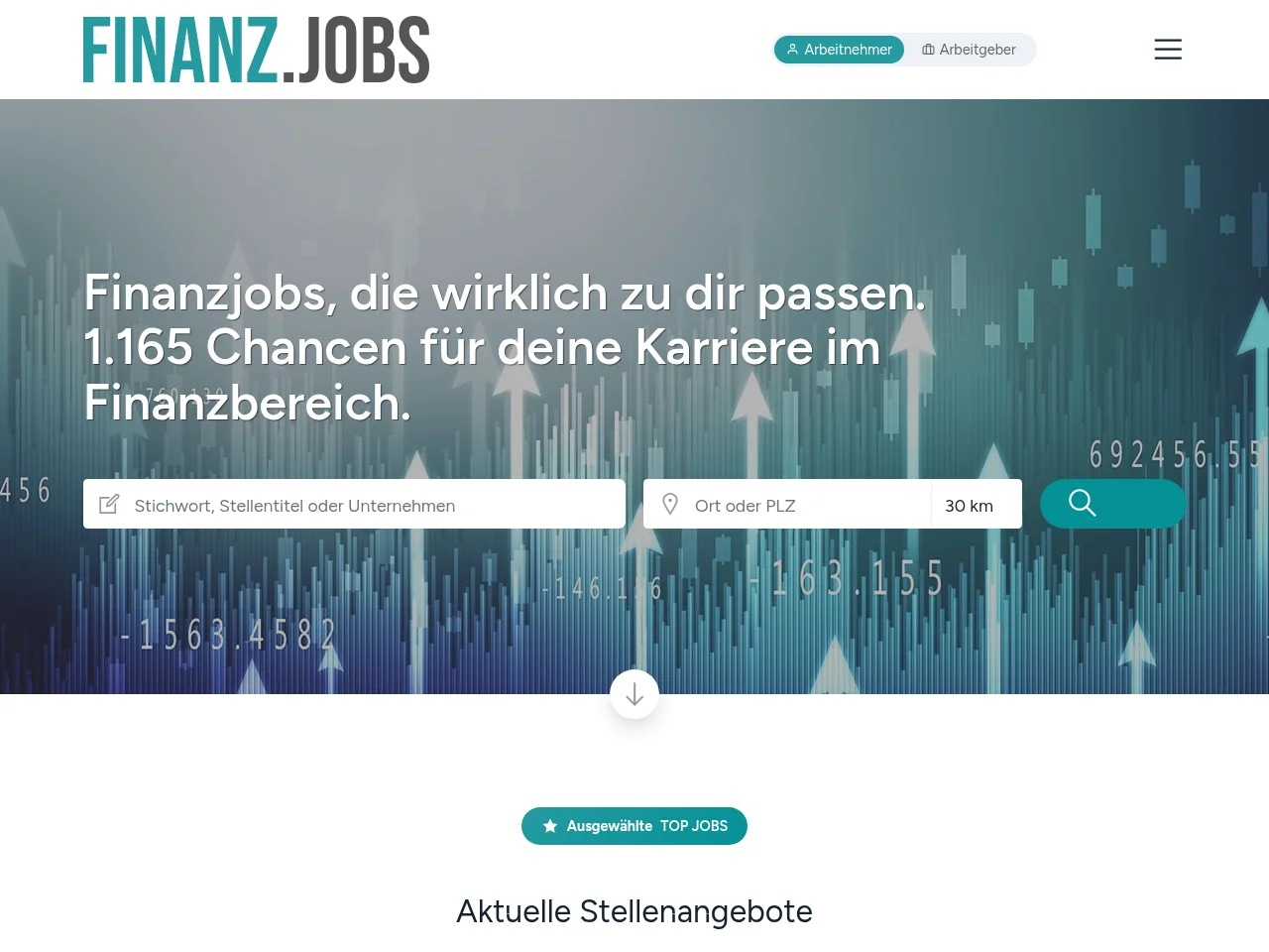 FINANZ.JOBS job board platform screenshot showing job search interface