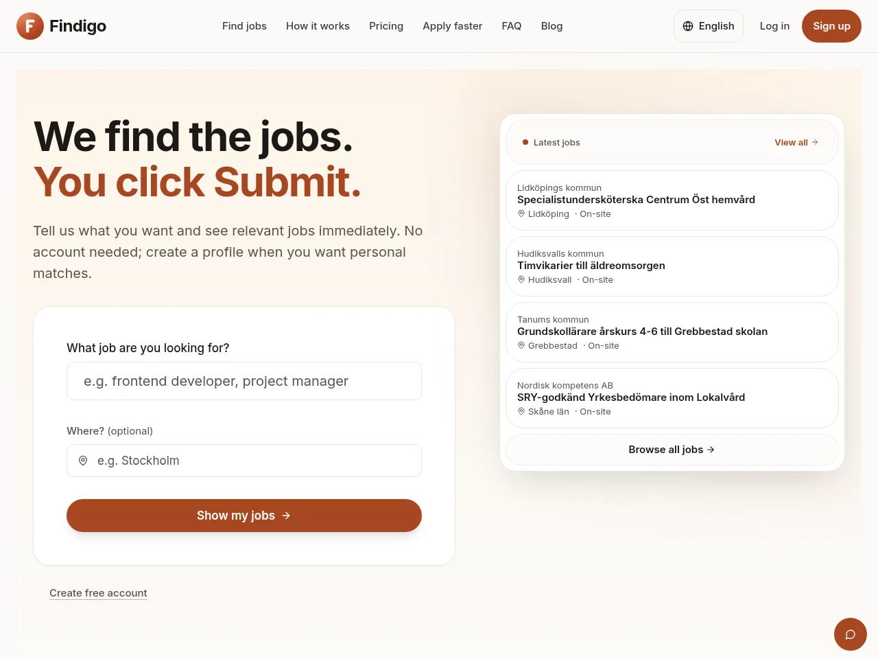 Findigo screenshot Findigo job board platform screenshot showing job search interface