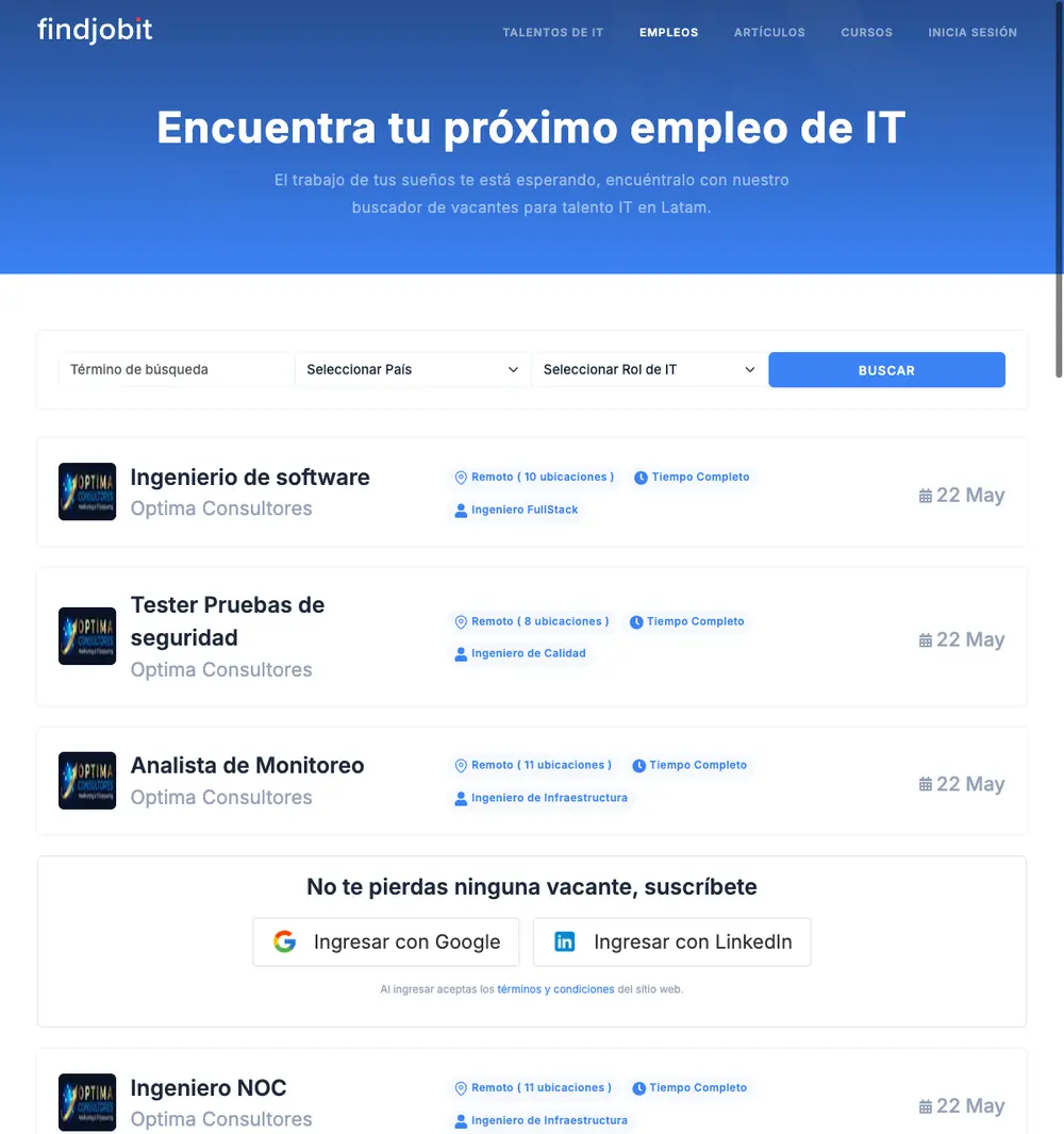 Findjobit job board platform screenshot showing job search interface