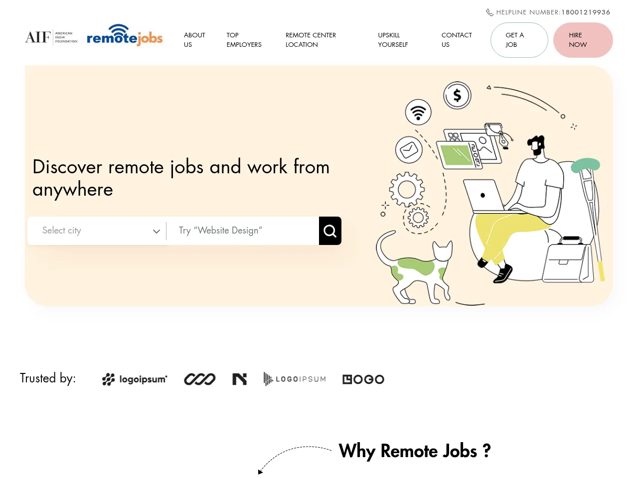 FindRemoteWork job board platform screenshot showing job search interface