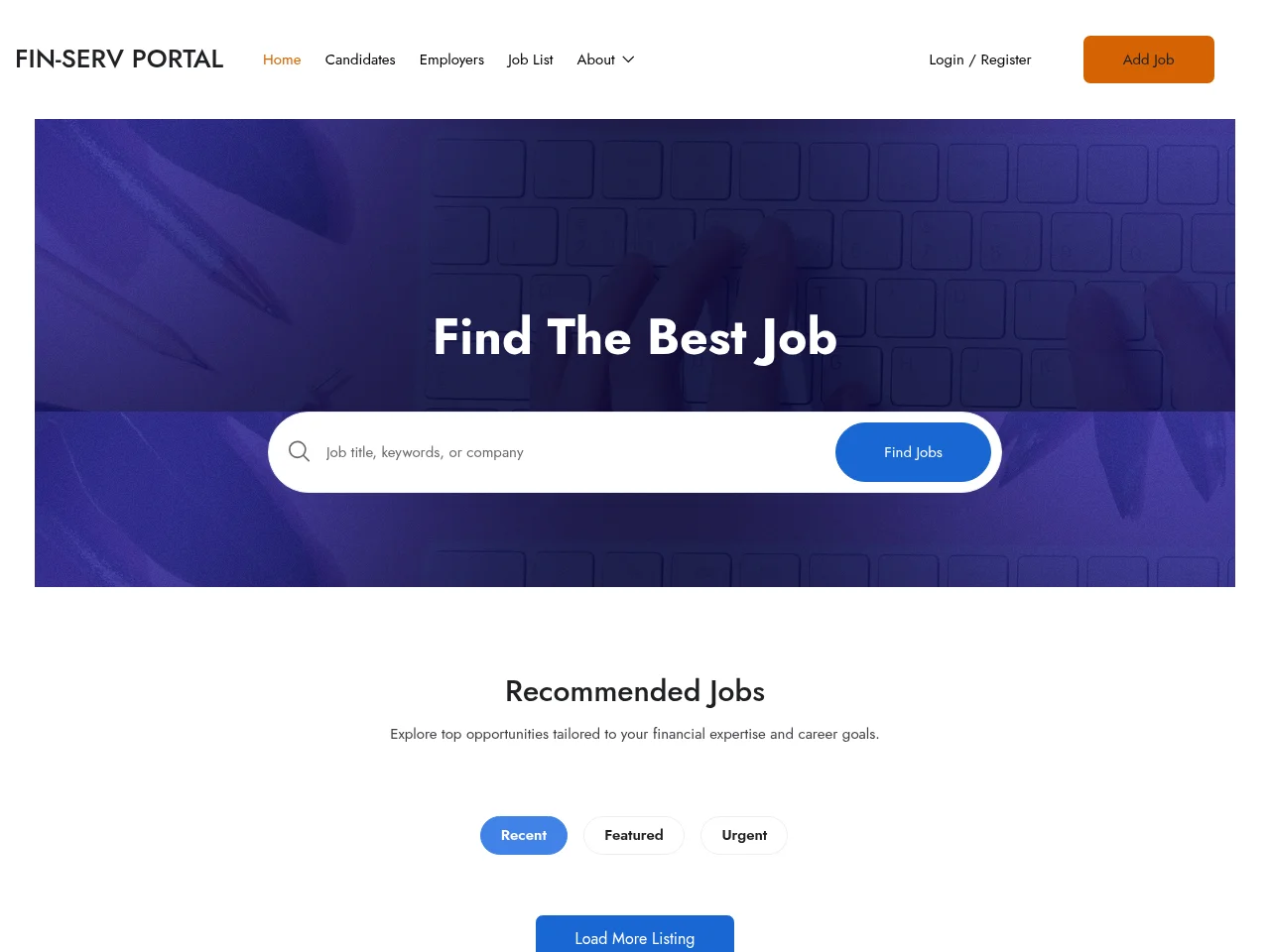 Fin-Serv Career Portal website screenshot
