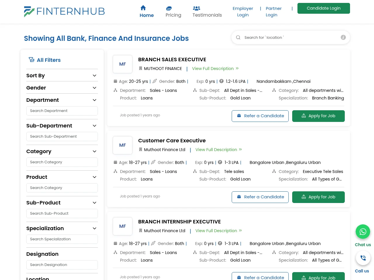 Finploy screenshot Finploy job board platform screenshot showing job search interface