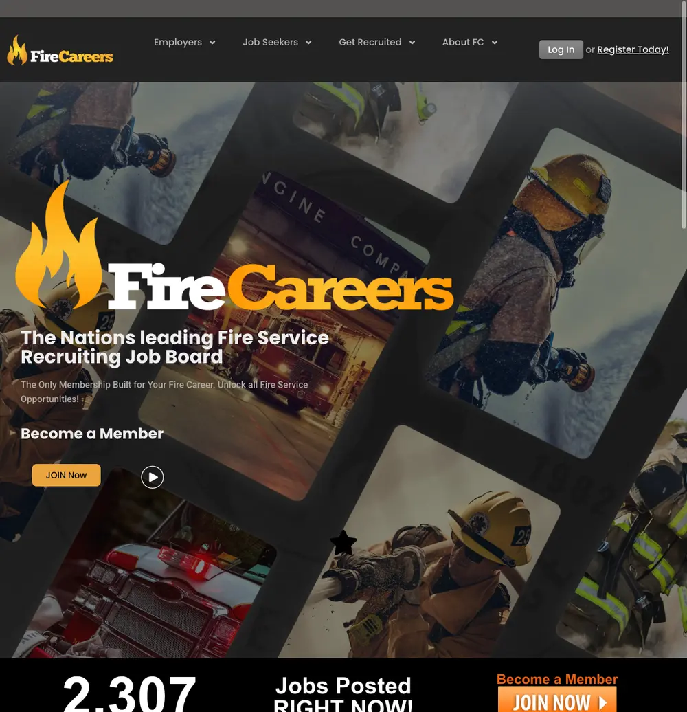 FireCareers.com job board platform screenshot showing job search interface