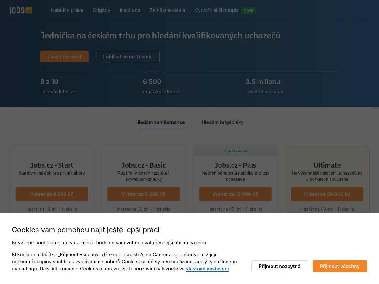 Jobs.cz job board platform screenshot showing job search interface