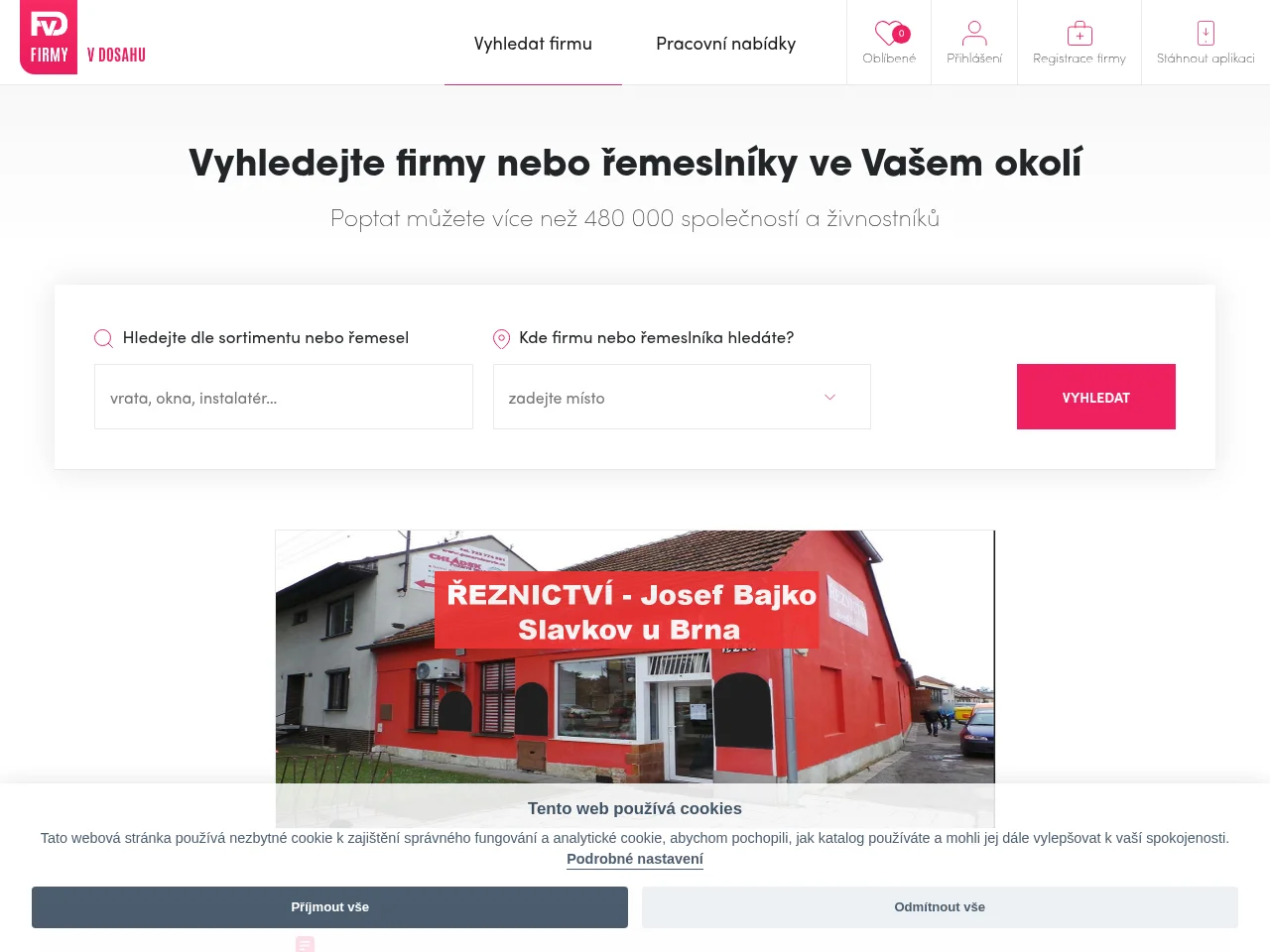 Firmy v dosahu job board platform screenshot showing job search interface