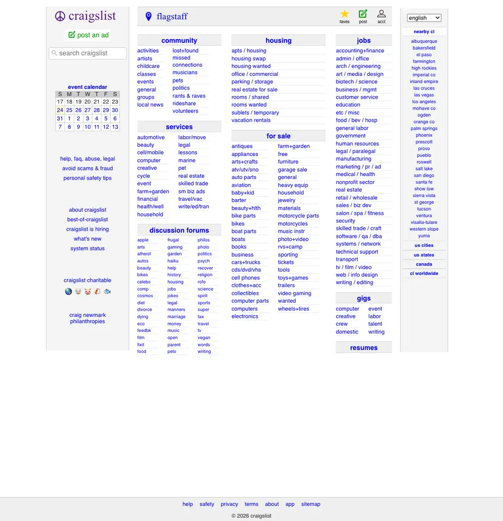 craigslist job board platform screenshot showing job search interface