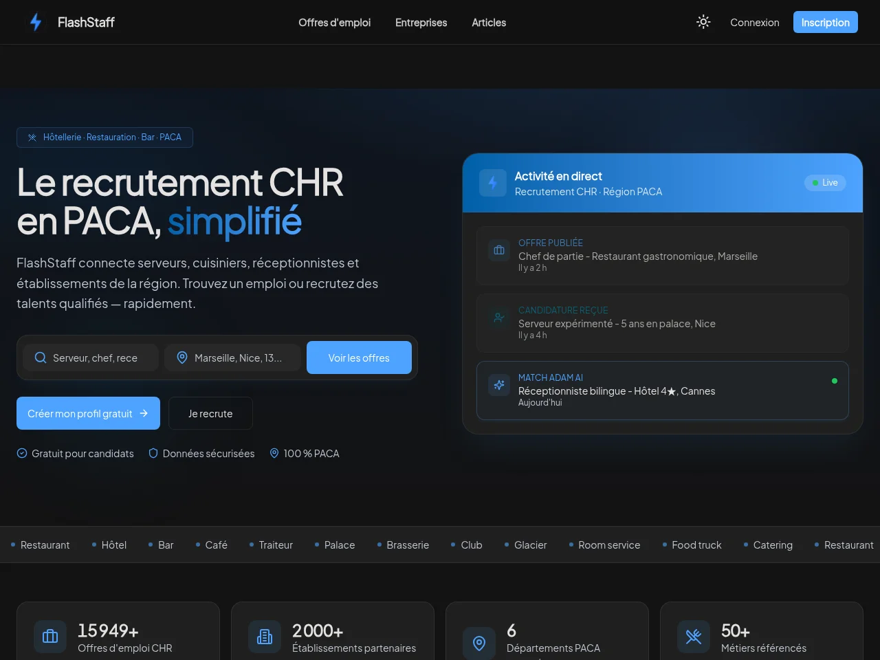 FlashStaff job board platform screenshot showing job search interface