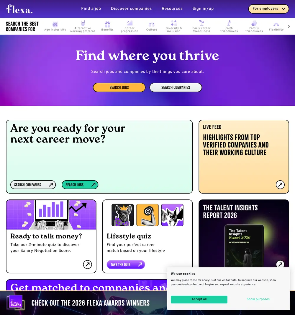Flexa job board platform screenshot showing job search interface