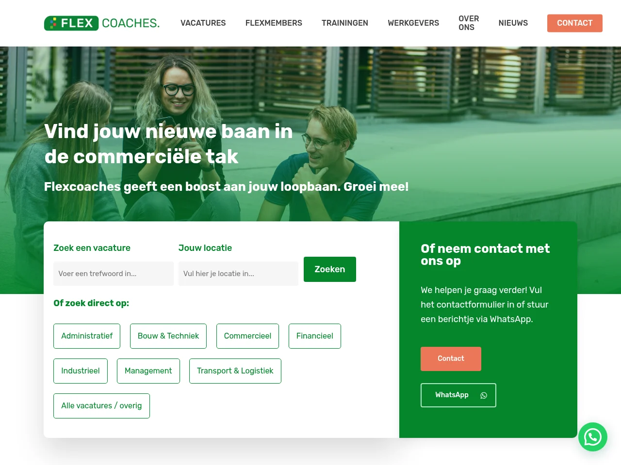 Flexcoaches job board platform screenshot showing job search interface
