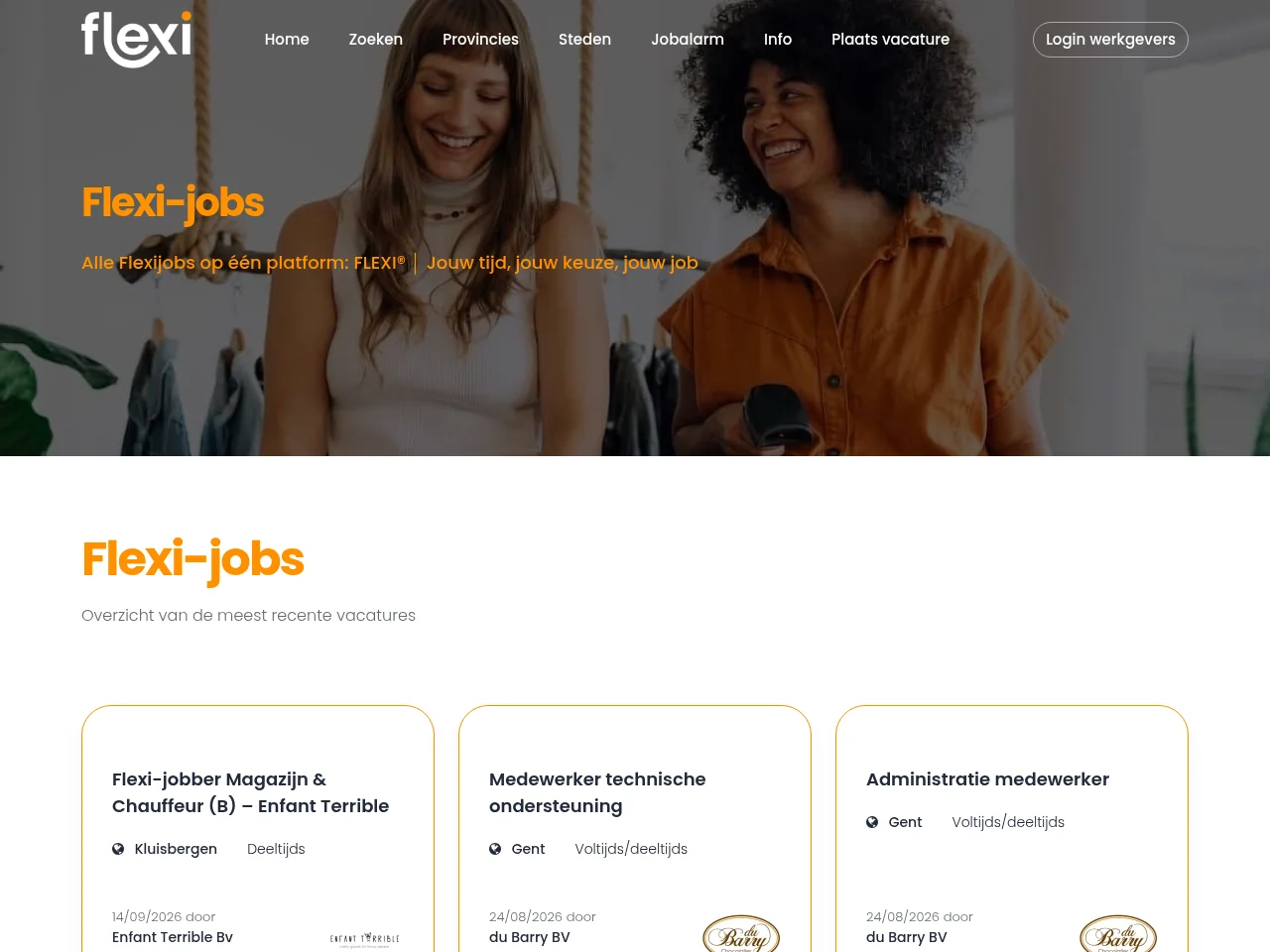 Flexi job board platform screenshot showing job search interface