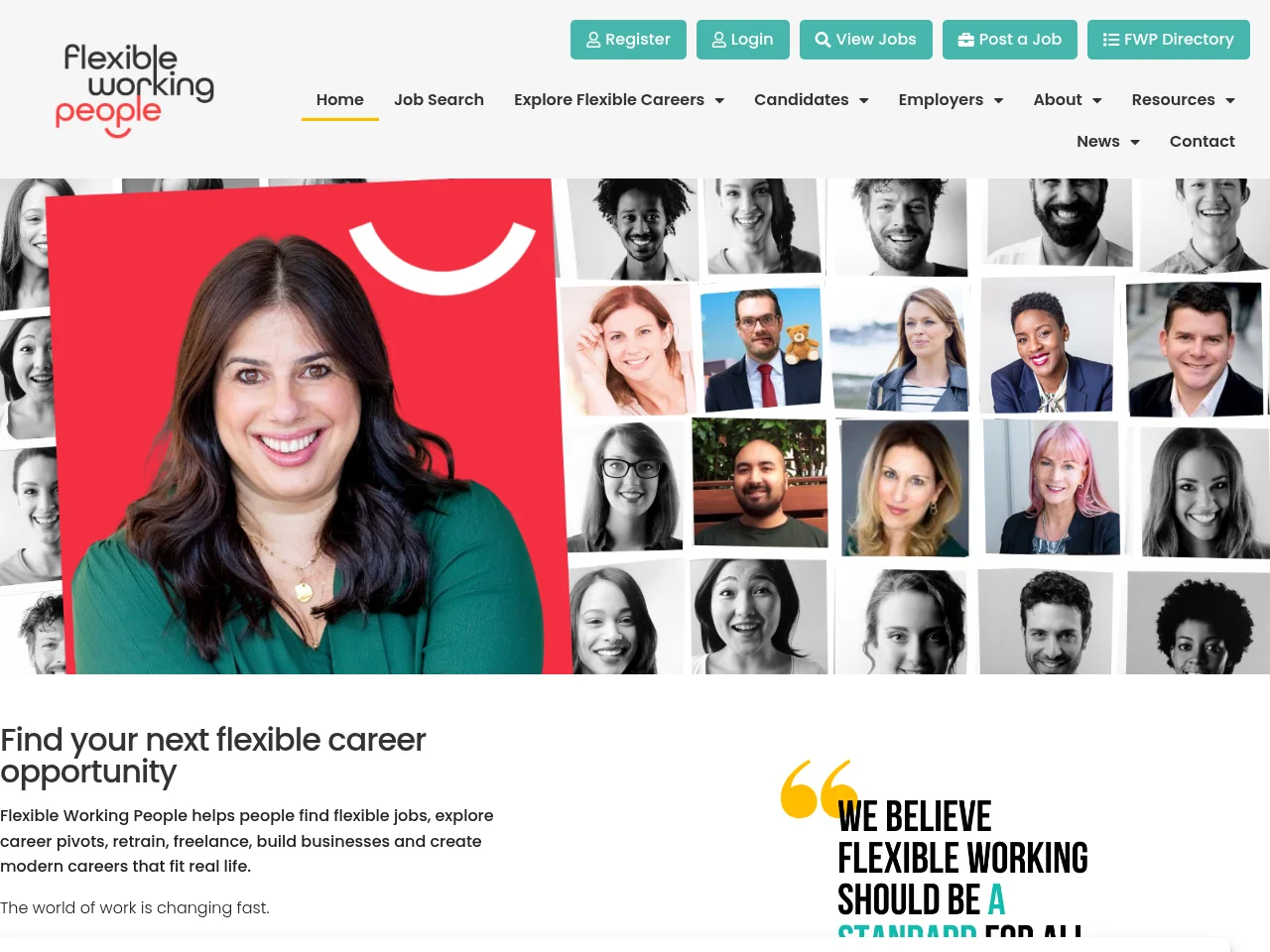 Flexible Working People job board platform screenshot showing job search interface