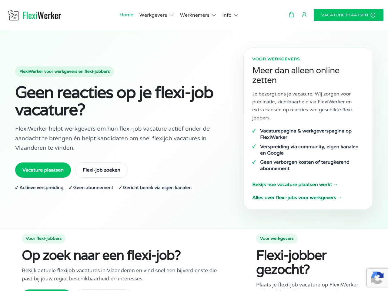 FlexiWerker job board platform screenshot showing job search interface