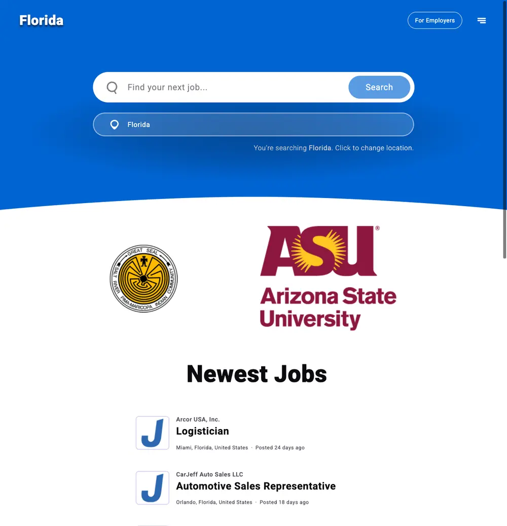 Jobing.com job board platform screenshot showing job search interface