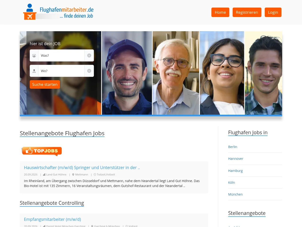 flughafenmitarbeiter.de job board platform screenshot showing job search interface
