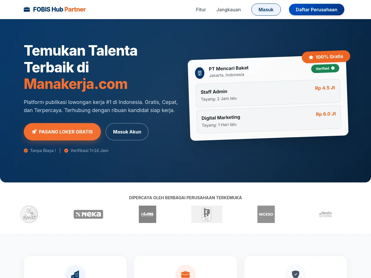 FOBIS Hub Partner job board platform screenshot showing job search interface