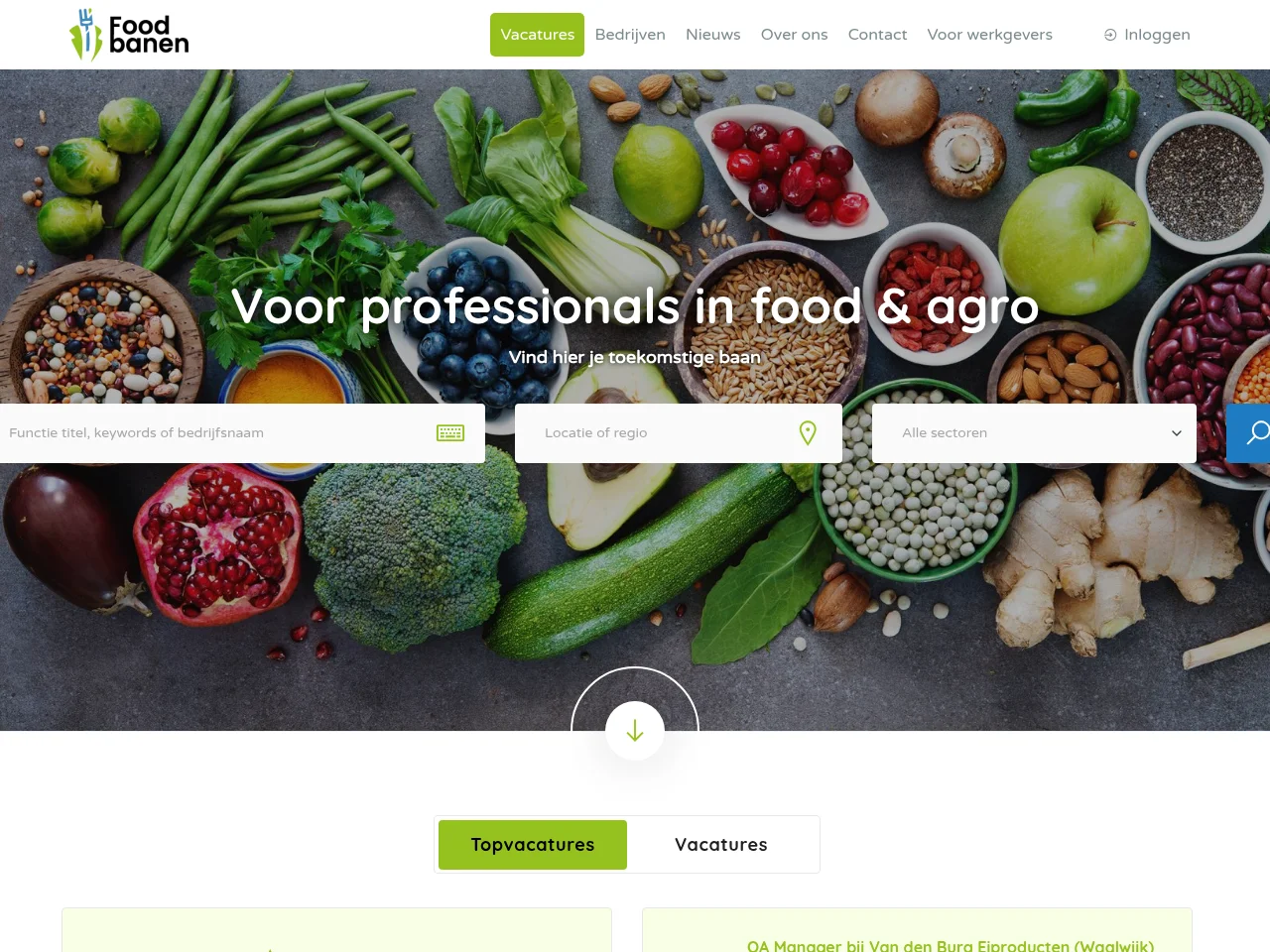 Foodbanen.nu job board platform screenshot showing job search interface