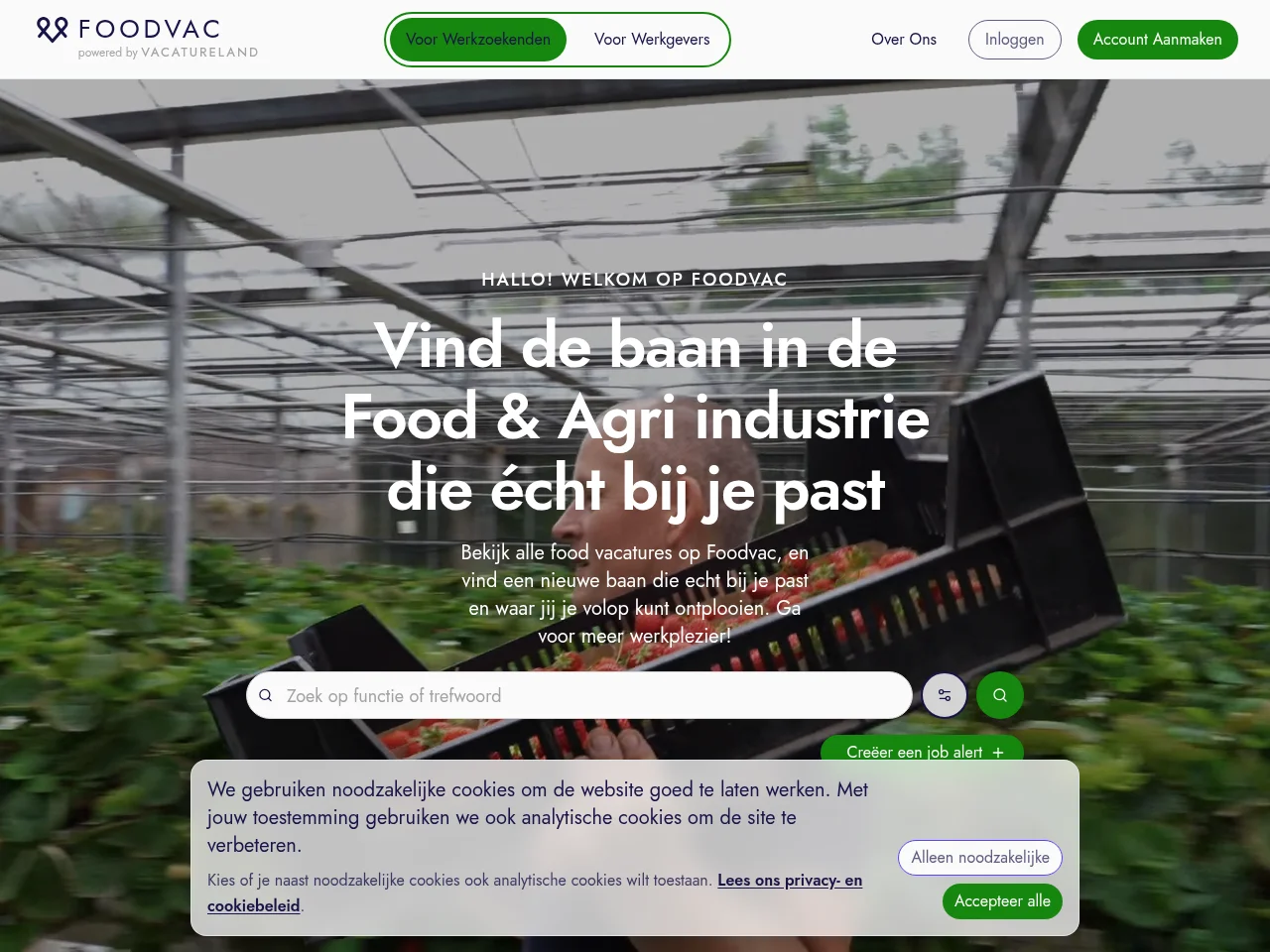 Foodvac job board platform screenshot showing job search interface