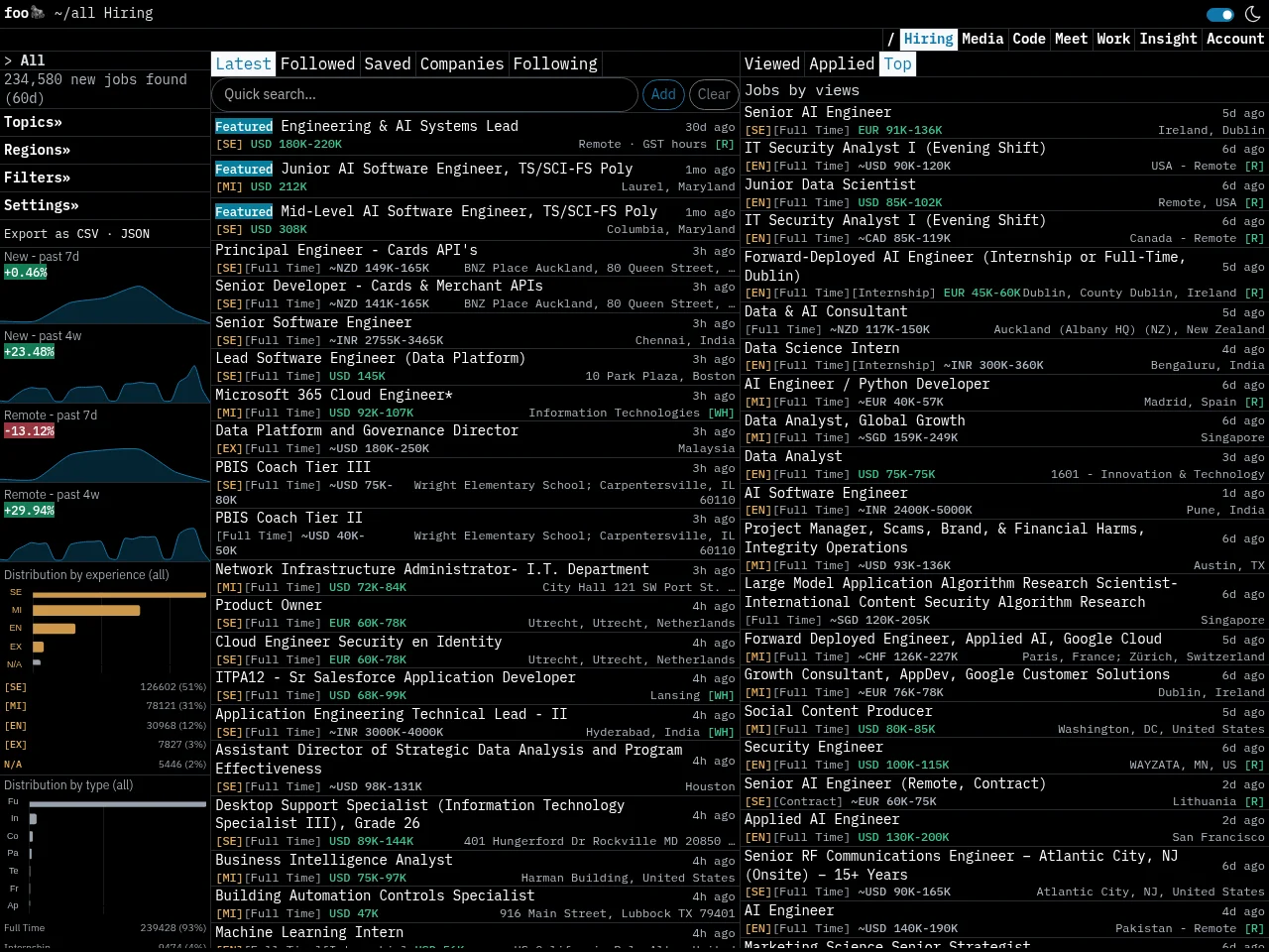 Foorilla screenshot Foorilla job board platform screenshot showing job search interface