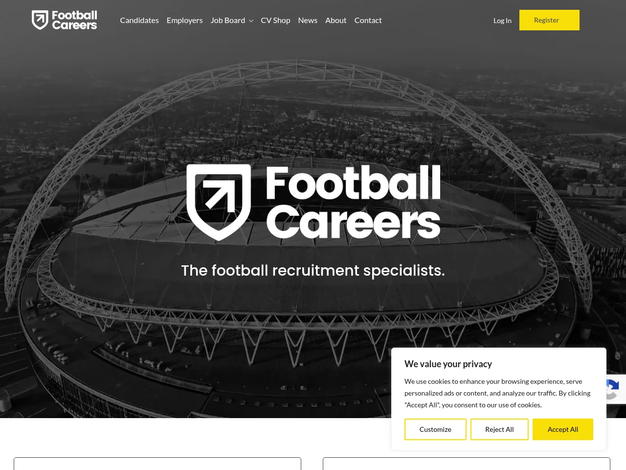 Football Careers screenshot Football Careers job board platform screenshot showing job search interface