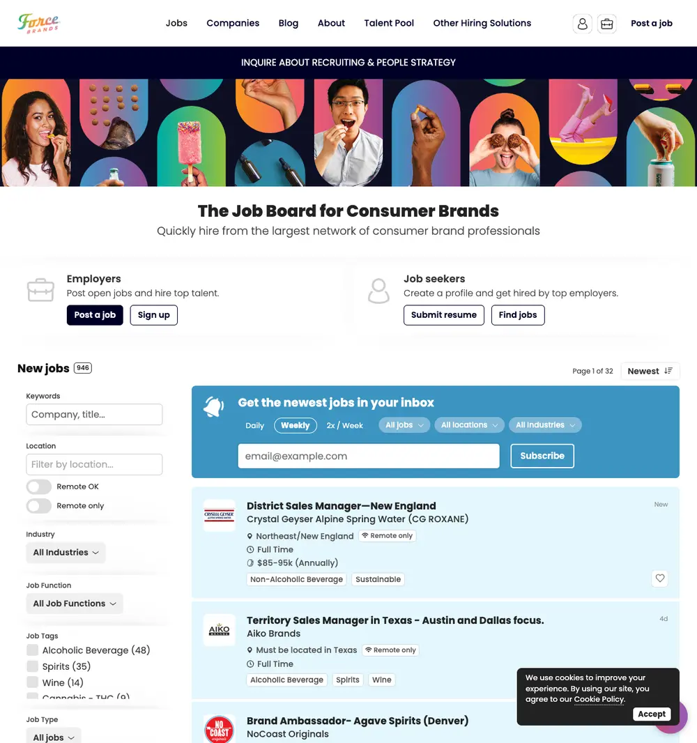 ForceBrands job board platform screenshot showing job search interface