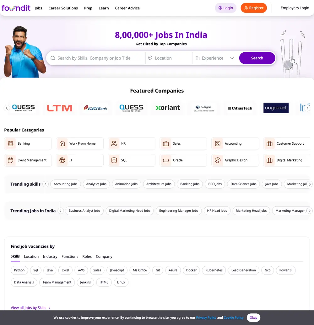 foundit screenshot foundit job board platform screenshot showing job search interface