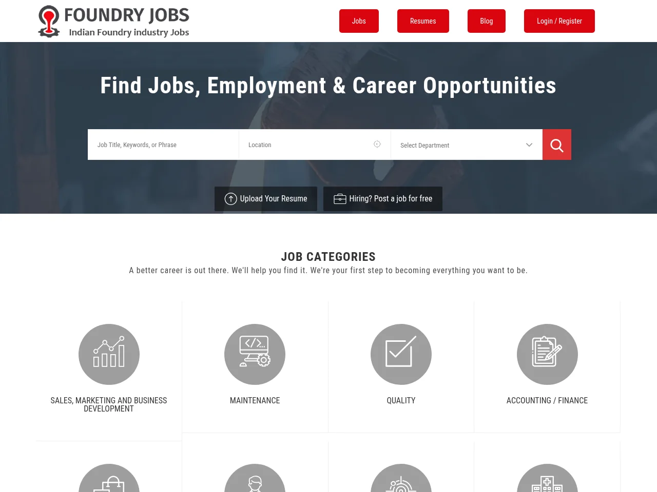 Foundry Jobs job board platform screenshot showing job search interface