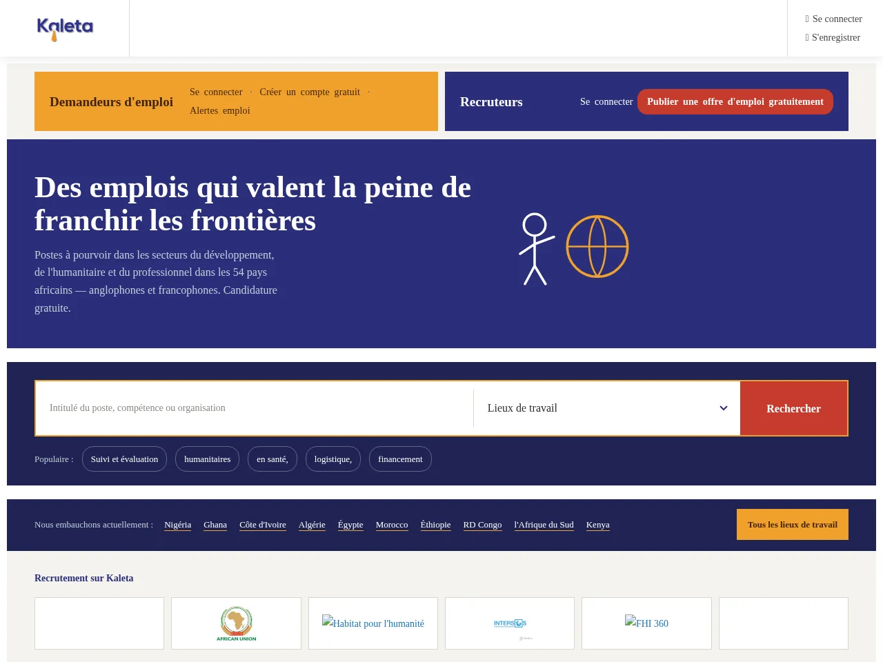 Kaleta job board platform screenshot showing job search interface