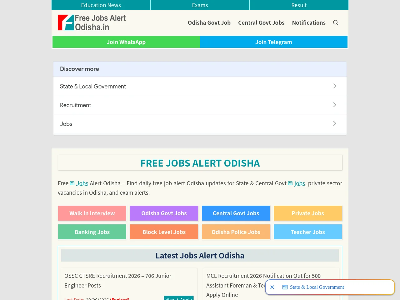 FreeJobsAlertOdisha.in screenshot FreeJobsAlertOdisha.in job board platform screenshot showing job search interface