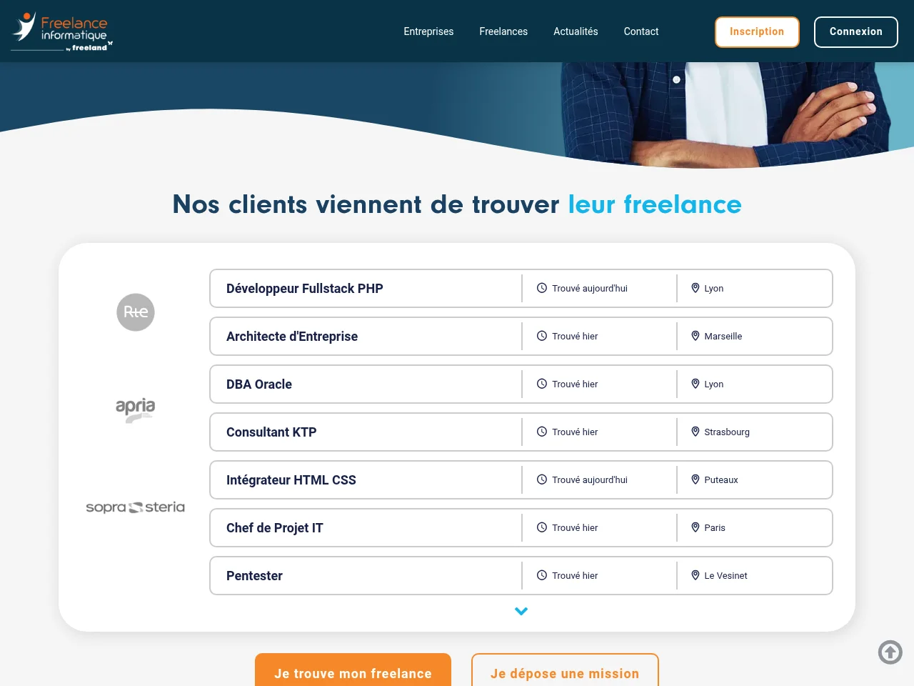 freelance-informatique.fr screenshot freelance-informatique.fr job board platform screenshot showing job search interface