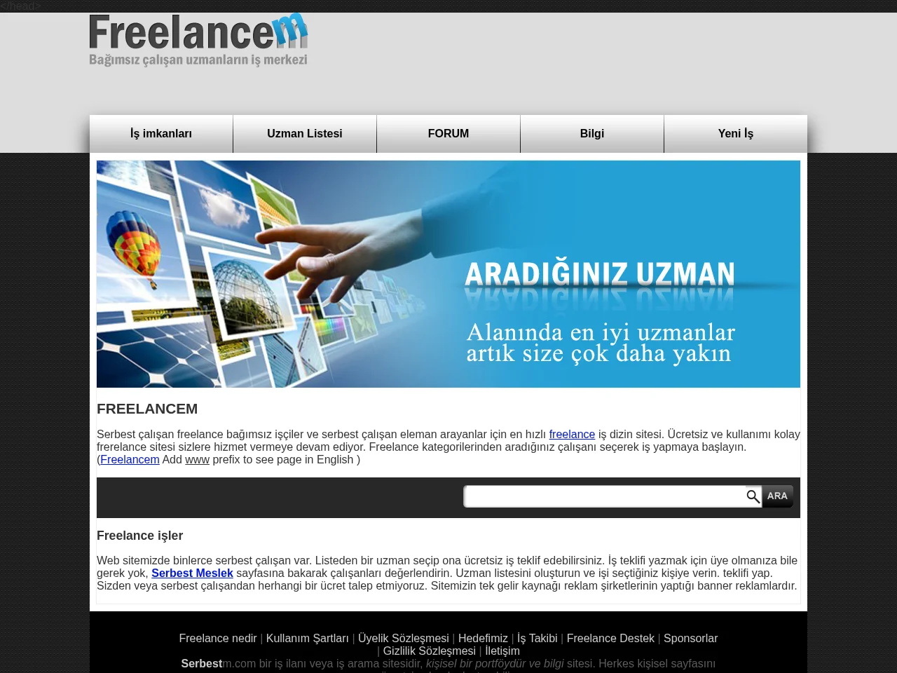 Freelancem job board platform screenshot showing job search interface