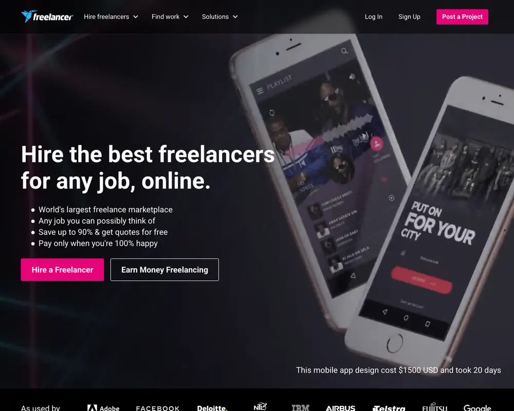 Freelancer screenshot Freelancer job board platform screenshot showing job search interface